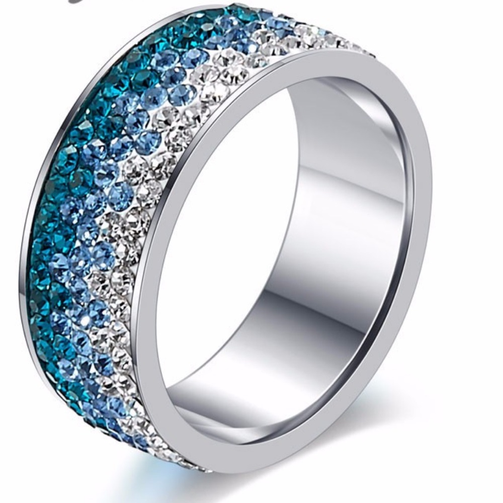 CZ Crystal Blue Silver Ring New Size 7 - 12